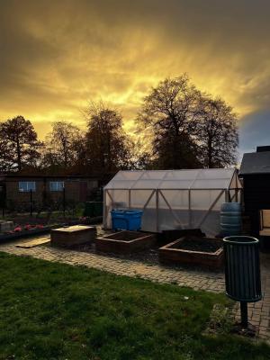 A very moody winter sunset over our Horticulture greenhouse at Thornes Park Nursery